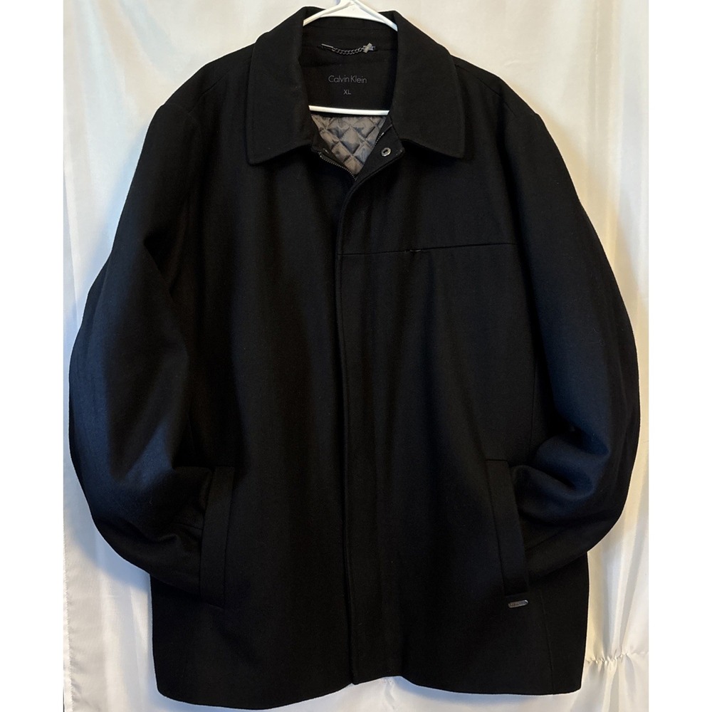 Calvin Klein Men's 60%Wool Winter Dress Coat Jacket Quilted Black XLarge